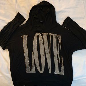 Black T-shirt hoodie.